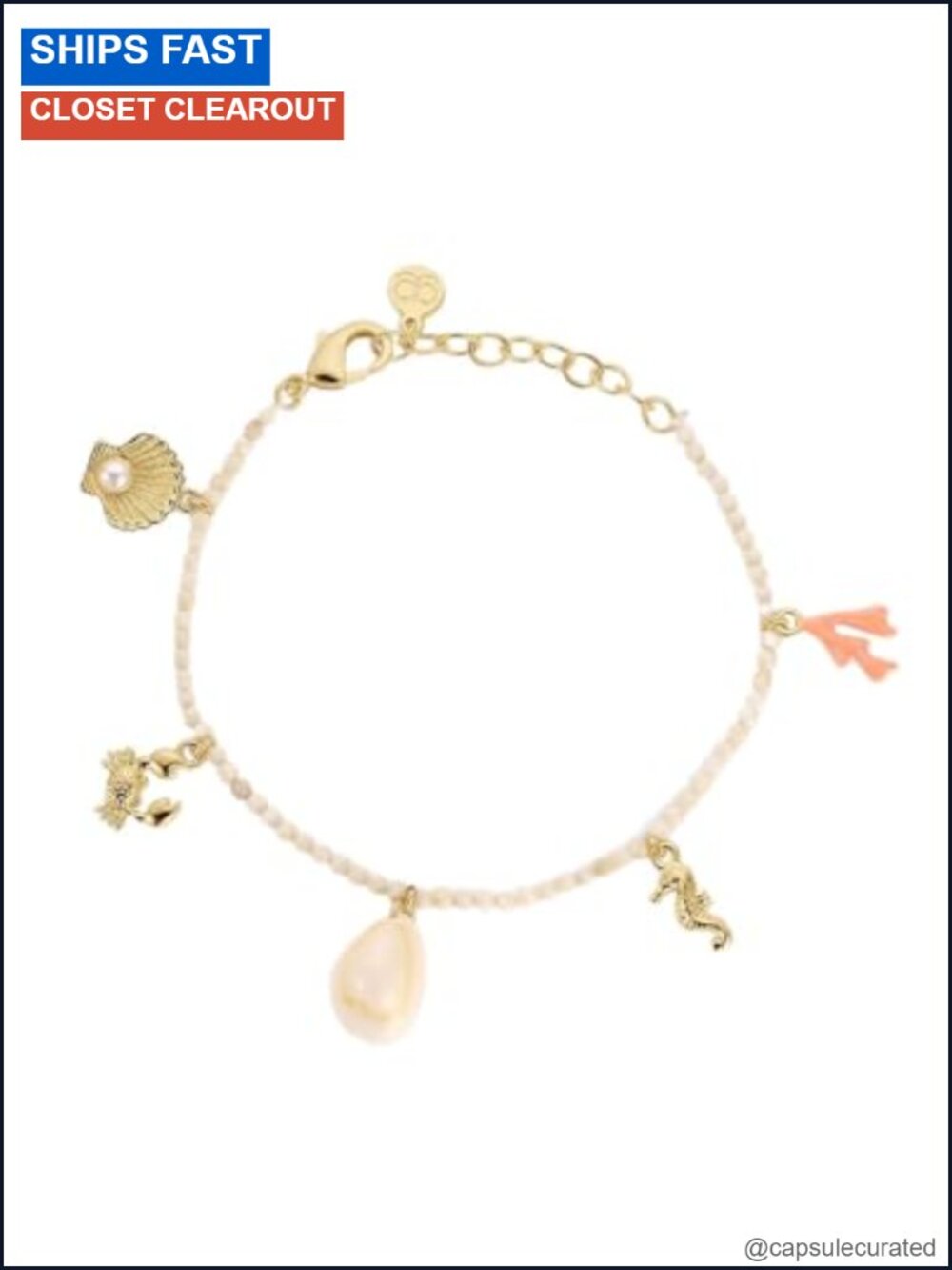 Ocean Mini Charm Bracelet 18k Gold Plated Brass Adjustable 7 1/4"